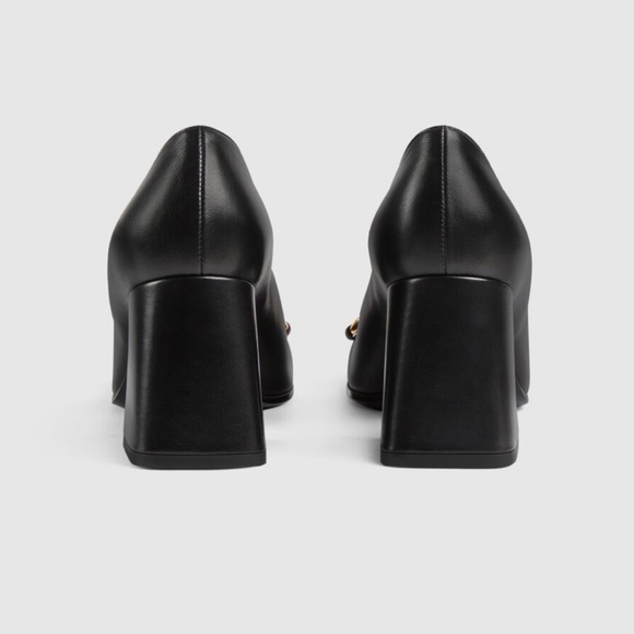 Gucci Shoes Mid-Heel Horsebit Pumps Block Heel Black Leather 38 - Picture 9 of 9